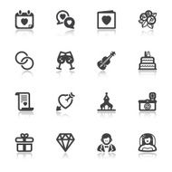 Wedding flat icons with reflection
