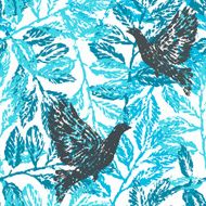 Seamless pattern with laurel branches and pigeons N2