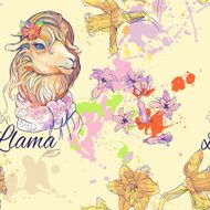 seamless pattern of cute lama