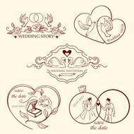 Collection of decorative wedding logo in retro colors N2