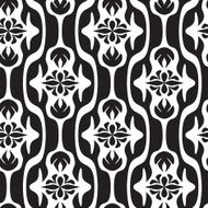 Black and white seamless geometric pattern with decorative shapes flowers N4