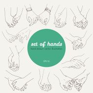 set of illustrations keep hands pair lovers or friends