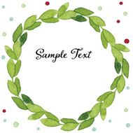 Watercolor green leaves laurel on colorful dots background N9