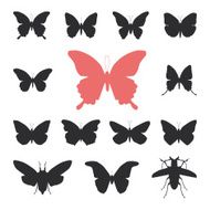 butterflies cicada set isolated silhouette on white background Vector