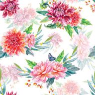 Seamless pattern with red dahlia N2
