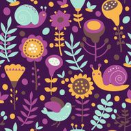 Cute floral seamless pattern with birds