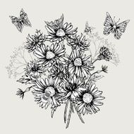 Summer Monochrome Floral Bouquet Greeting Card with Blooming Chamomile