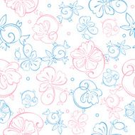 Vector Pink Blue Pastel Floral Swirls Seamless Pattern