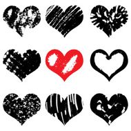 Vector set of Hand drawn hearts Red and black color N5