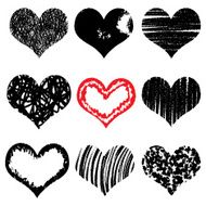 Vector set of Hand drawn hearts Red and black color N6