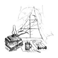 Hand drawn sketch of writer&#039;s desk