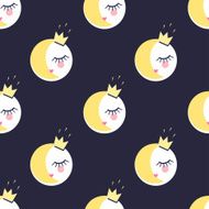 Seamless pattern with sleeping princess girls crowns N2