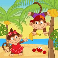 monkey boy gives girl banana