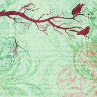 Grungy retro background with tree branch and birds silhouettes N2