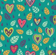 Seamless pattern in vector made of leaves drops and hearts