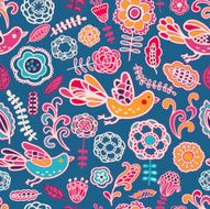 Seamless pattern in vector made of birds and flowers N2