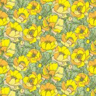 Vector seamless pattern with graphic spring flowers N4