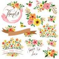 Yellow Orange Flower Watercolor Vector Set