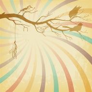 Grungy retro background with tree branch and birds silhouettes N3