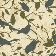 Seamless grungy vector pattern with birds and tree branches