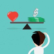 Balance between heart and money vector design