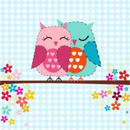 Couple owls with flowers greeting card