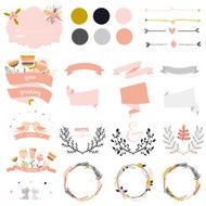 Romantic hand drawn collection of laurels wreaths and floral elements N28