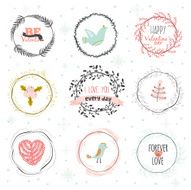 Romantic hand drawn collection of laurels wreaths and floral elements N29