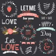Romantic hand drawn collection of laurels wreaths and floral elements N31