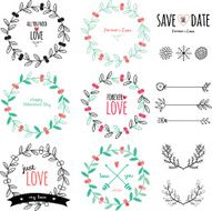 Romantic hand drawn collection of laurels wreaths and floral elements N34