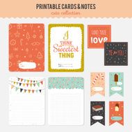 Set of cards notes and stickers with cute illustrations N76