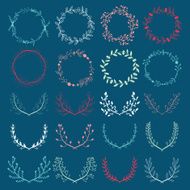 Romantic hand drawn collection of laurels wreaths and floral elements N36