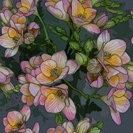 seamless pattern with Beautiful bouquet of spring freesias