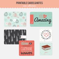 Set of cards notes and stickers with cute illustrations N78