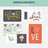 Set of cards notes and stickers with cute illustrations N79