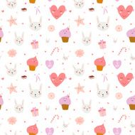 Cute pattern with sweets cupcakes bunnys hearts lollipops N6