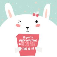 Greeting card with funny bunny and motivational typography