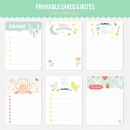 Set of cards notes and stickers with cute illustrations N86