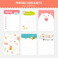 Set of cards notes and stickers with cute illustrations N90