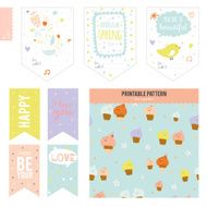Set of cards notes and stickers with cute illustrations N96