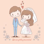Cute bride and groom on pastel color style N2