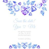 Blue and purple diamonds watercolor vector design frame N2