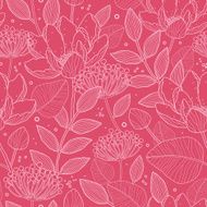 Vector Red White Line Art flowers seamless pattern