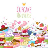 Sweet cupcakes background Colorful illustration