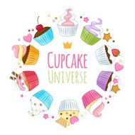 Sweet cupcakes background Colorful illustration N2