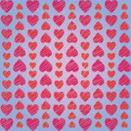 Abstract ornament from hearts arranged vertically on blue background