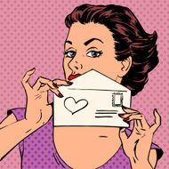 Woman letter love message Valentines day wedding pop art retro