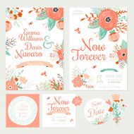 Vintage romantic floral Save the Date invitation in bright color N19