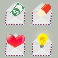 Set of Envelope with Money Pill Heart and Light bulb