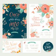 Vintage romantic floral Save the Date invitation in bright color N22